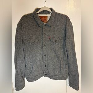 Levis Gray French Terry Trucker Jacket Button-Snap Up Stretch Mens Size Large
